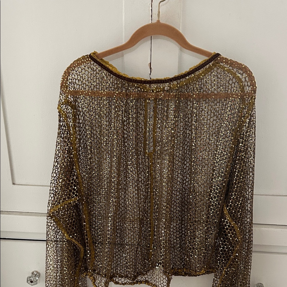 Free People Metallic Gold Sheer Blouse